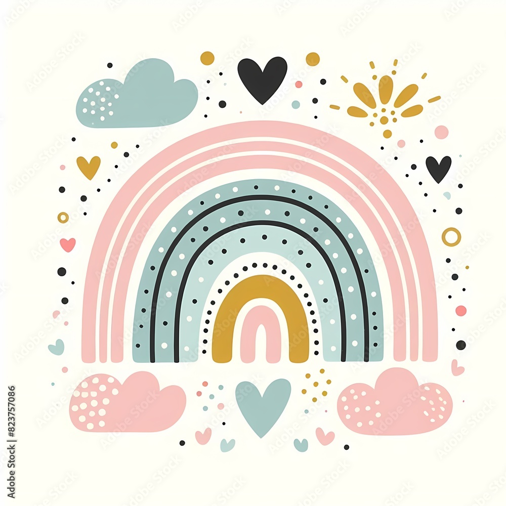 Whimsical Pastel Rainbow with Hearts and Stars Whimsical Pastel Rainbow with Hearts and Stars
