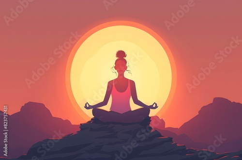 Woman meditating in lotus position on top of the mountain,international yoga day