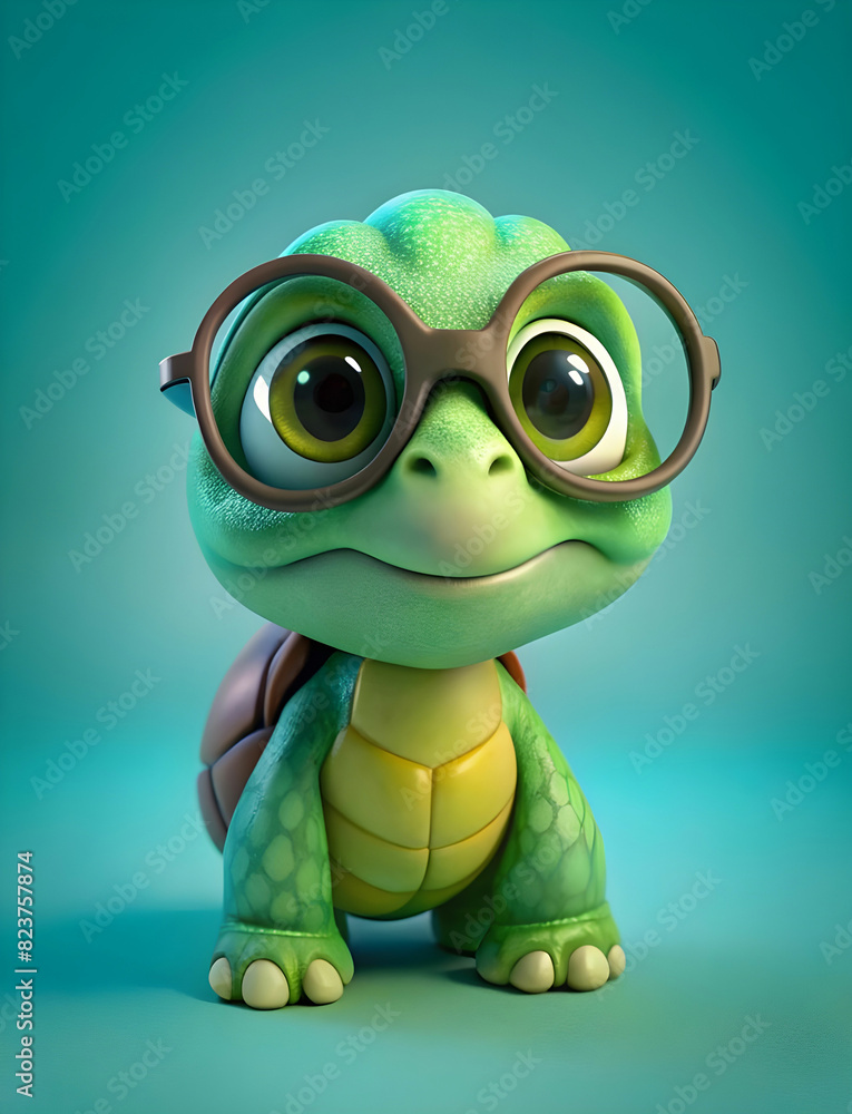 cute little green turtle with glasses in front cute little green turtle with glasses in front