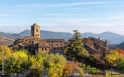 
In the Plaza Mayor of Ainsa we can see the bell tower, called Torre Rocher, Huesca, Spain.