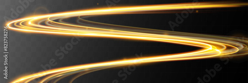 Light wave,shiny gold lines.Color glowing design element.Wavy bright stripes.Vector illustration.	
