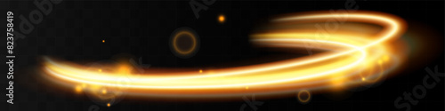 Light wave,shiny gold lines.Color glowing design element.Wavy bright stripes.Vector illustration.	
