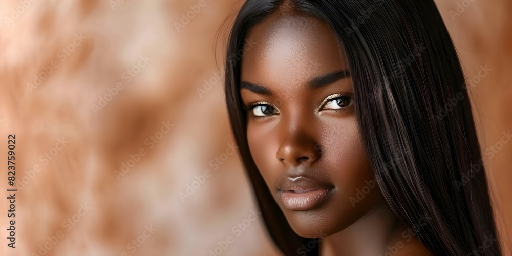 African American model wearing silky straight hair extensions in a studio. Concept Studio Photoshoot, Silky Hair Extensions, African American Model, Fashion Portrait, Glamorous Style African American model wearing silky straight hair extensions in a studio. Concept Studio Photoshoot, Silky Hair Extensions, African American Model, Fashion Portrait, Glamorous Style