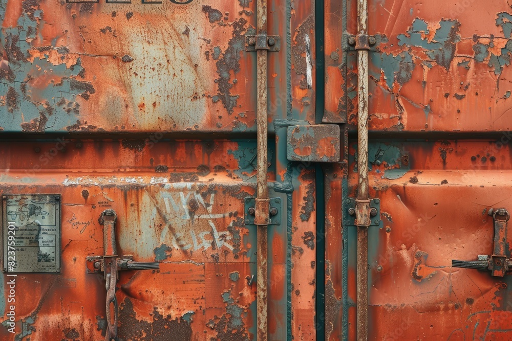 Photorealistic Image of Rusted Retired Container with Historical Markings for Industrial and Trade Nostalgia Themed Designs Photorealistic Image of Rusted Retired Container with Historical Markings for Industrial and Trade Nostalgia Themed Designs