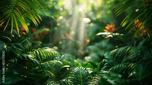 Background Tropical. Amid the lush tropical rainforest foliage  the ground is a patchwork of vibrant greens and earthy browns  teeming with life.