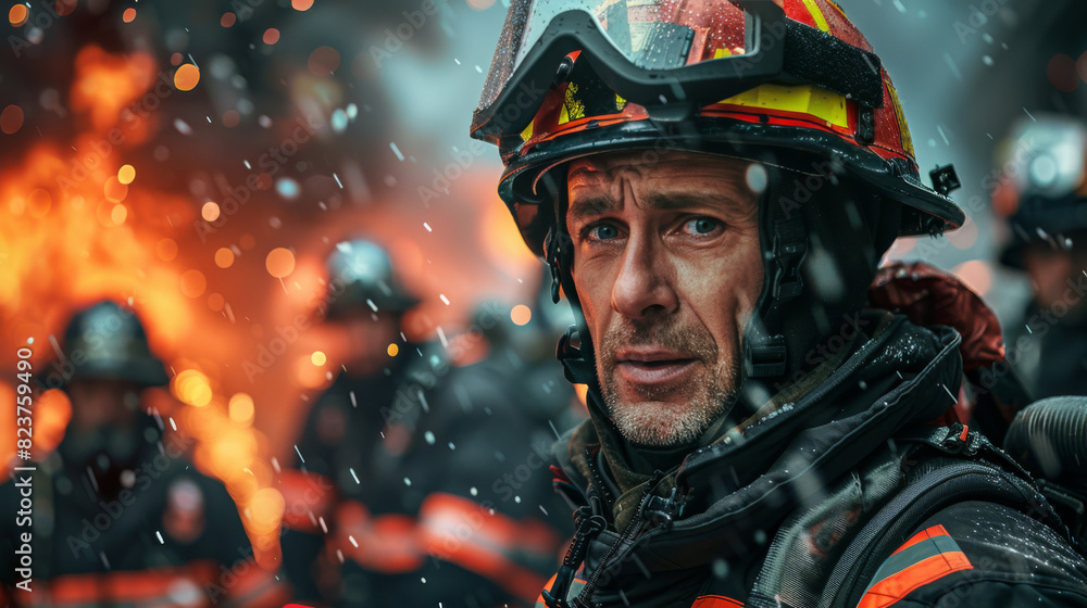 Firefighter in Action Amidst Blaze Firefighter in Action Amidst Blaze