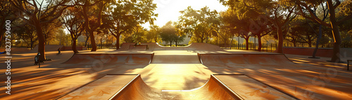 Skateboard Park  Focus on skateboard ramps  rails  and skate parks  showcasing the city s skateboarding culture and urban sports scene