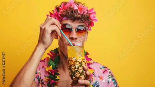 Man Enjoying Tropical Pineapple Drink © VLA Studio