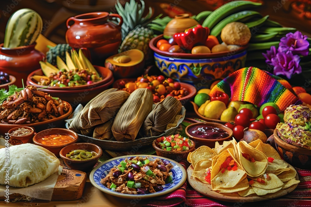 Vibrant still life of colorful Mexican breakfast celebrating flavor and heritage