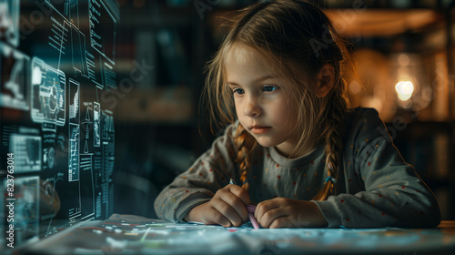 Child doing homework with ai interface © Glebstock