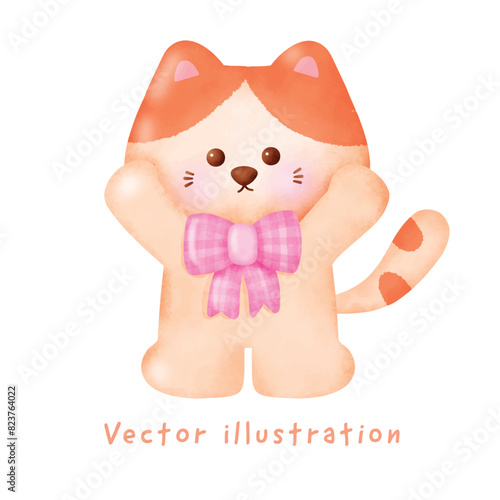 Hand drawn cute orange cat .