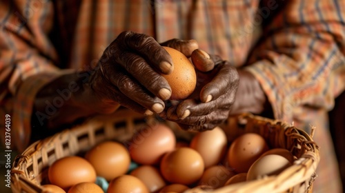 Elderly Hands Holding Fresh Eggs