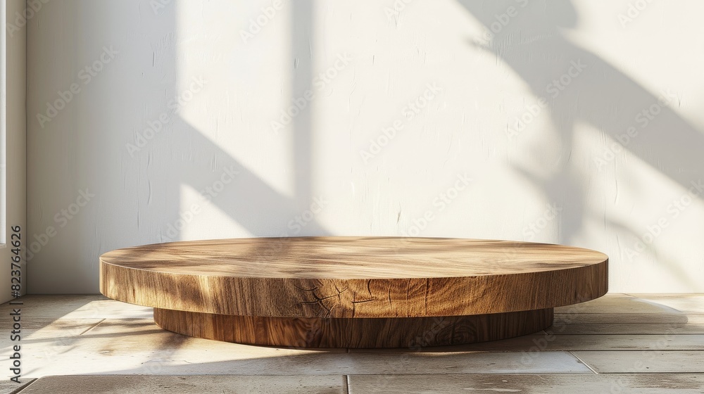 A wooden table with a shadow on the wall A wooden table with a shadow on the wall