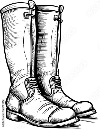 Vintage Knee High Boots in Sketch Hand-Drawn Style