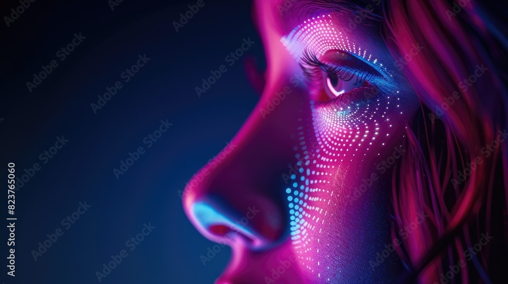 Fototapeta premium Concept of facial scanner. Modern technology background, Face ID, biometric verification