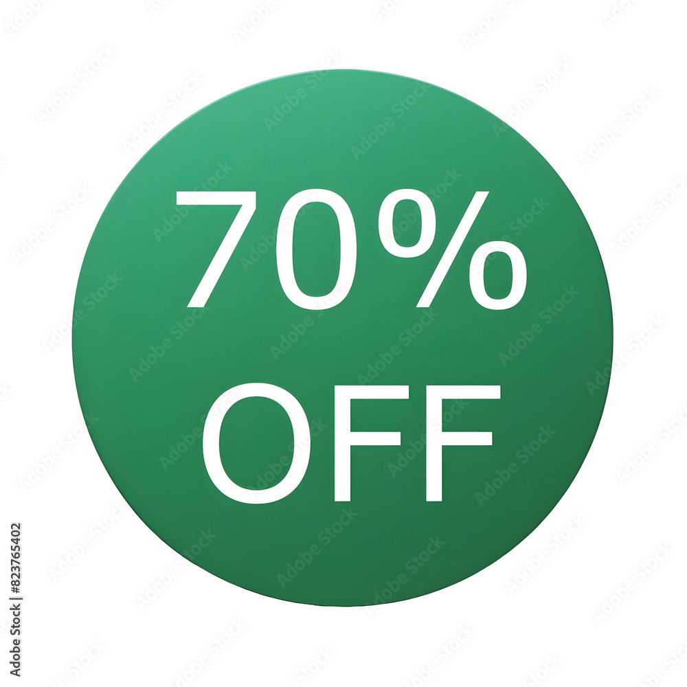 A round green sticker with white text announcing a 70% discount. Perfect for sales and promotions A round green sticker with white text announcing a 70% discount. Perfect for sales and promotions