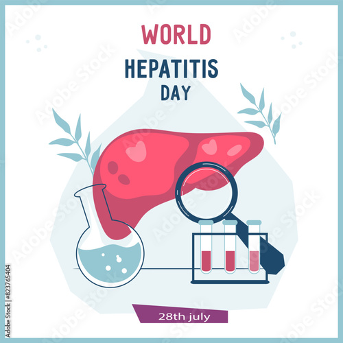 World hepatitis awareness day themed banner or poster for social media, flat vector illustration isolated on white. Liver diseases treatment and diagnosis concept.