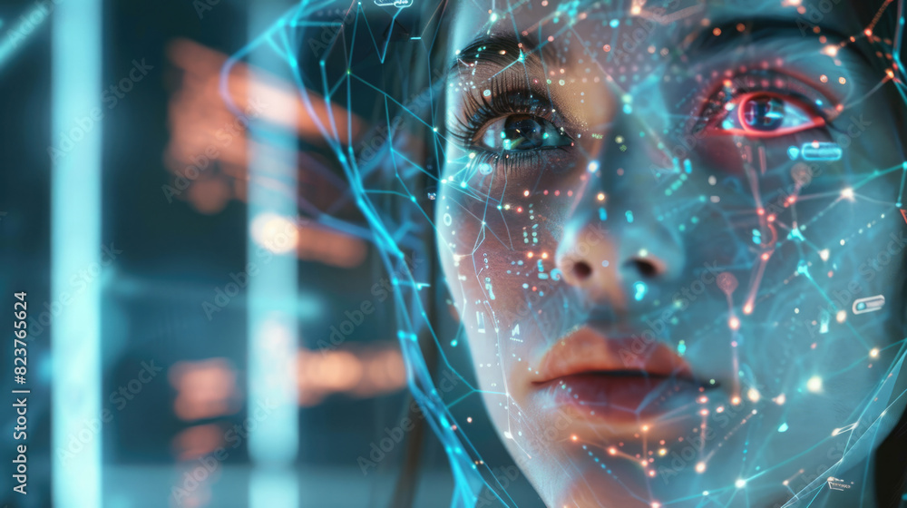 Concept of facial scanner. Modern technology background, Face ID, biometric verification Concept of facial scanner. Modern technology background, Face ID, biometric verification