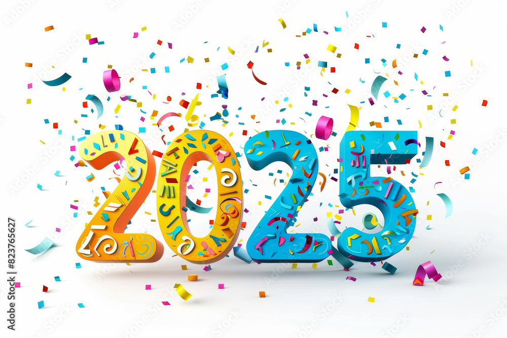 Fototapeta premium 2025 numbers, new year greeting card, minimal celebrate banner, 3d eve poster, calendar