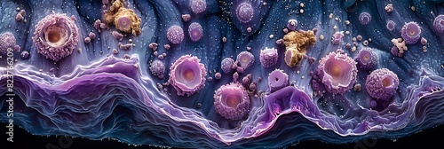 Detailed pathology image of biopsy sample showing cancerous tissue under a microscope with annotations