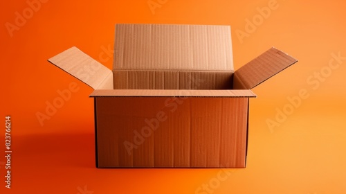 brown cardboard box on a warm orange background generative ai photo