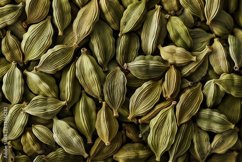 Cardamom texture, green cardamon seeds background, dry kardamon pattern, cardamum spice banner photo