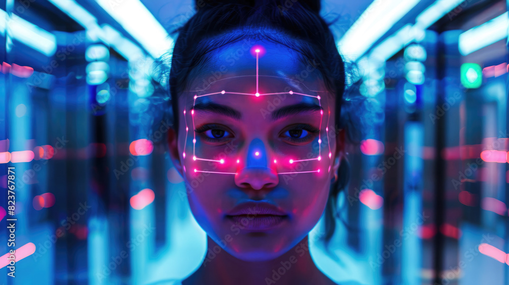 Concept of facial scanner. Modern technology background, Face ID, biometric verification Concept of facial scanner. Modern technology background, Face ID, biometric verification