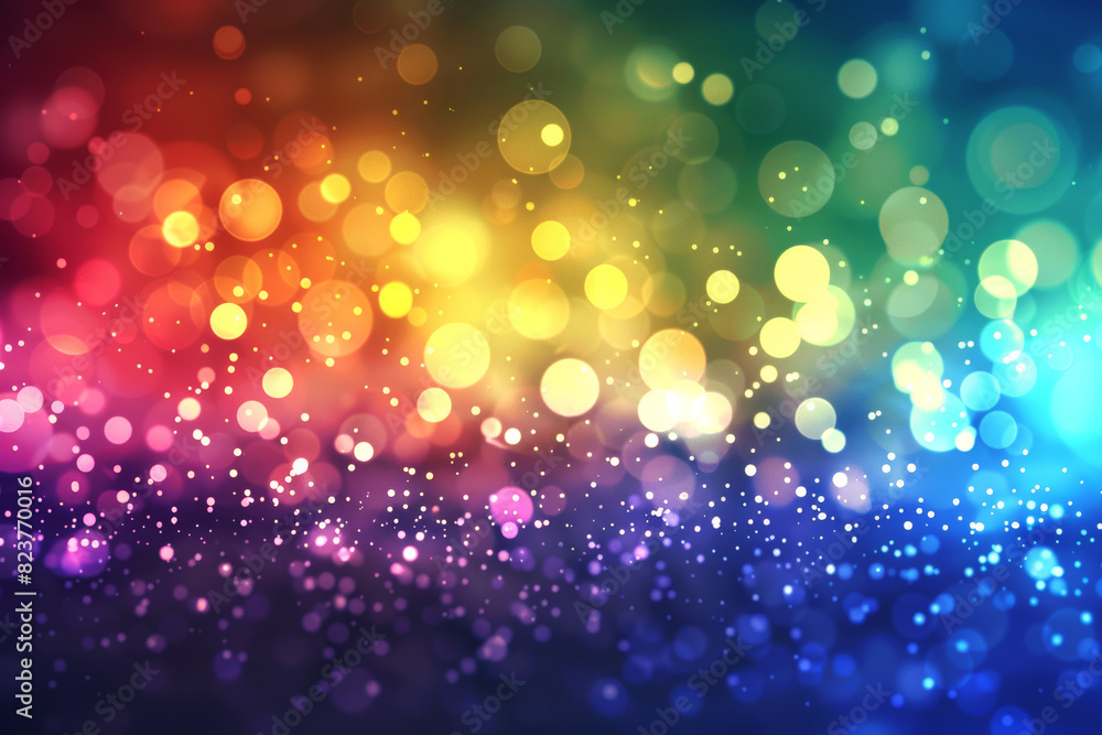 Luxury glowing colorful rainbow bokeh background, glitter shiny sparkle light circles on blur spectrum wallpaper, for celebrate posters, presentation, glamour magazine, carnival card, dreamy banners.