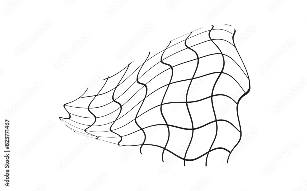 Illustration of a black fishing or football net.Checkered wavy background in doodle style. Illustration of a black fishing or football net.Checkered wavy background in doodle style.