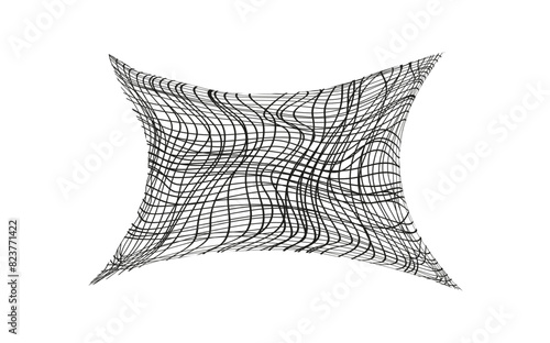 Illustration of a black fishing or football net.Checkered wavy background in doodle style.