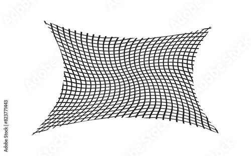 Illustration of a black fishing or football net.Checkered wavy background in doodle style.