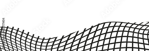 Illustration of a black fishing or football net.Checkered wavy background in doodle style.