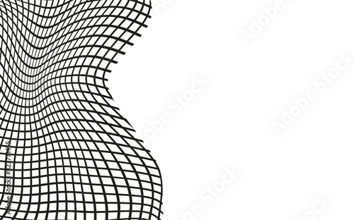 Illustration of a black fishing or football net.Checkered wavy background in doodle style.