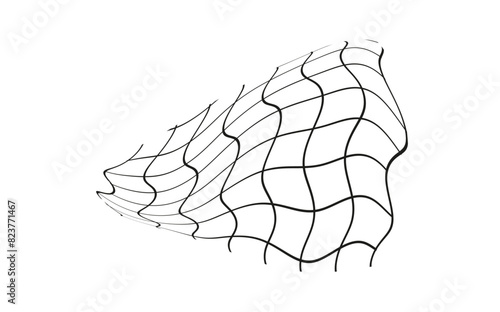 Illustration of a black fishing or football net.Checkered wavy background in doodle style.