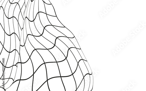 Illustration of a black fishing or football net.Checkered wavy background in doodle style.