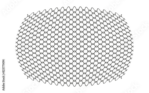 Illustration of a black fishing or football net.Checkered wavy background in doodle style.