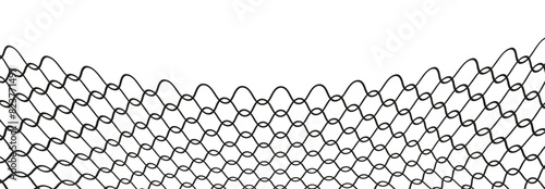 Illustration of a black fishing or football net.Checkered wavy background in doodle style.