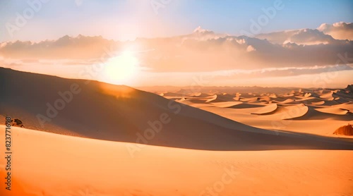 A Mesmerizing Sunrise Stroll through Sunlit Sand Dunes
