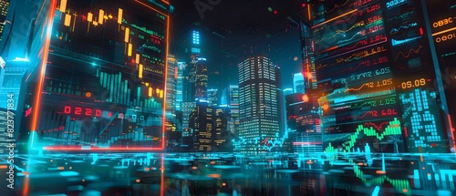 Captivating Cityscape with Vibrant Neon Lights and Futuristic Skyscrapers