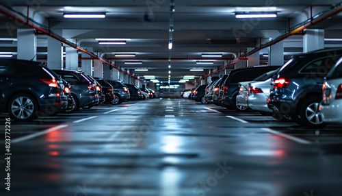 A parking lot with many cars parked in it by AI generated image