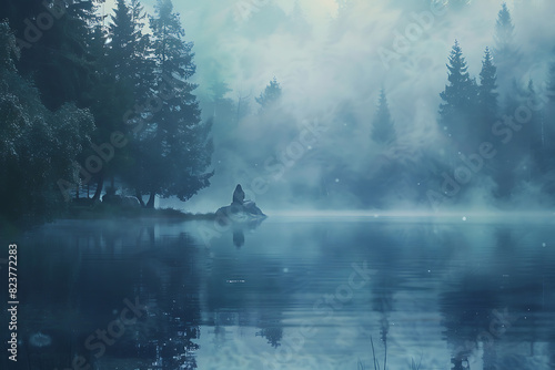 misty morning on the lake #823772283