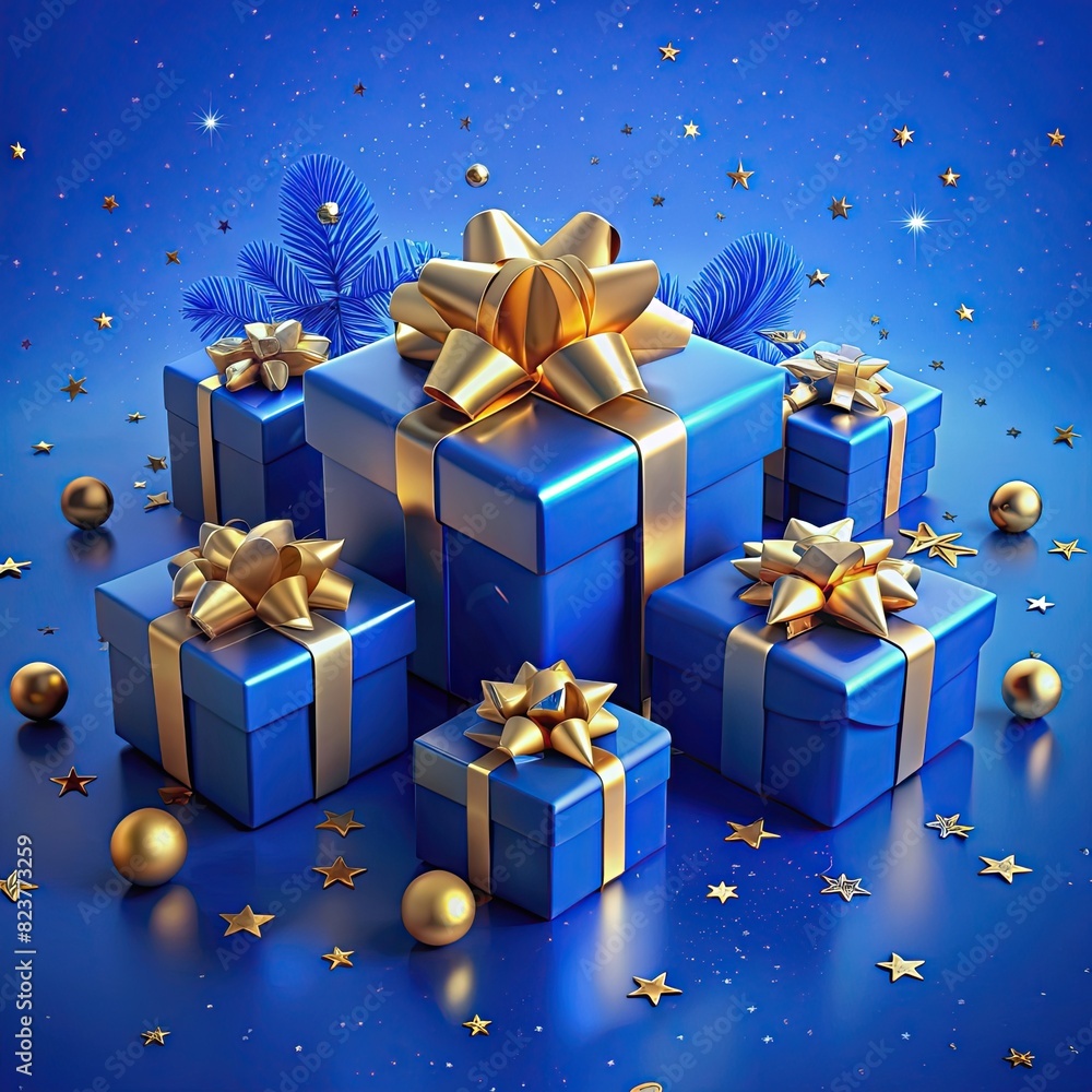 illustration of blue gifts with gold illustration of blue gifts with gold