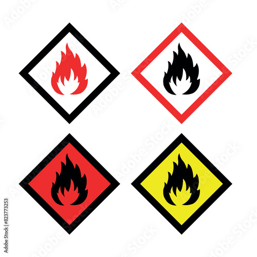 set of fire symbols, danger fire sign