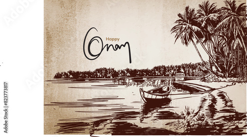 illustration of Onam celebration background for Happy Onam festival of South India Kerala