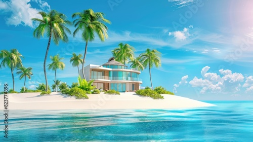 Beautiful Tropical Resort Hotel and Island With Beach and Sea for Holiday Vacation Background Concept