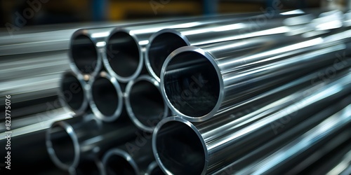 Stainless Steel Pipes: A Symbol of the Metallurgical Industry. Concept Metallurgical Industry, Stainless Steel Pipes, Manufacturing Excellence, Industrial Components, Materials Engineering © Anastasiia