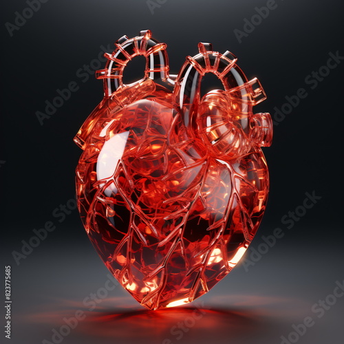 3d rendered transparent human heart in dark background