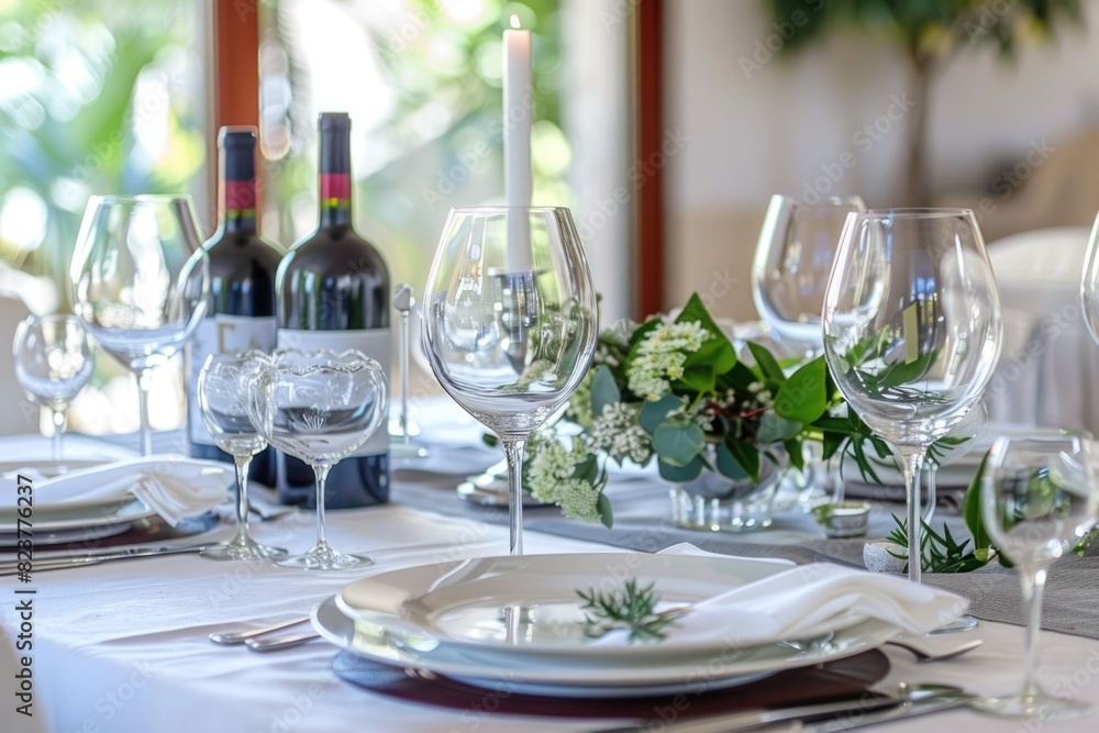 Celebration: Wedding Table Setting with Wine Glasses and Elegant Decor Celebration: Wedding Table Setting with Wine Glasses and Elegant Decor