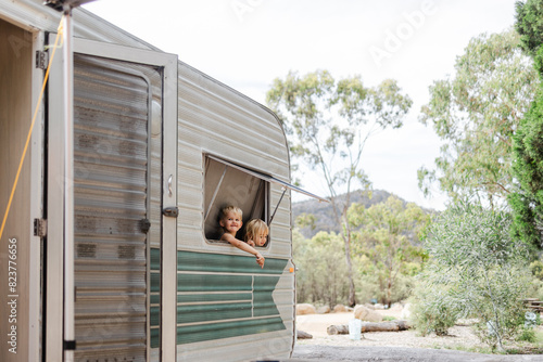 Children in a caravan photo