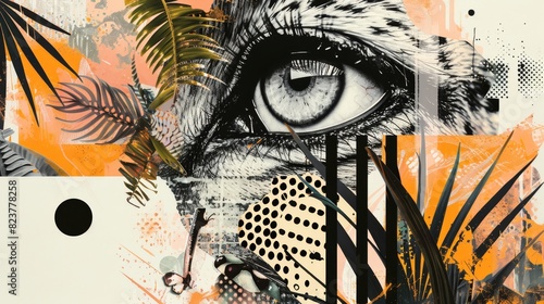 a poster collage of animal exotic nature elements with a eye